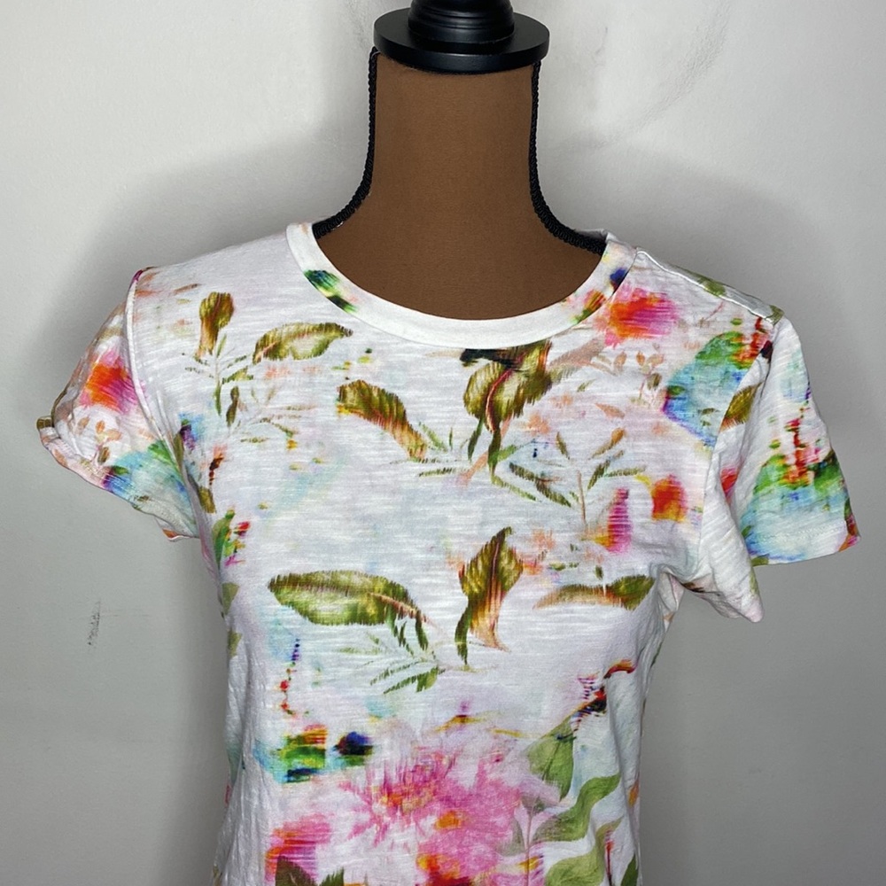 Pam & Gela Short Sleeve Side Shirred Mini Dress Multi floral print slub cotton M - Picture 6 of 12